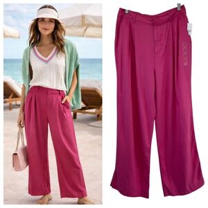 NWT Gap Linen Blend Pink High Rise Pleated Wide Leg Trousers Sz 8 Office Coastal